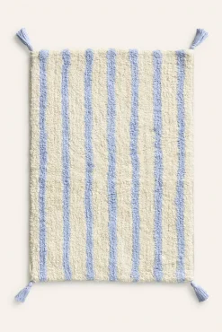 Alfombra de baño de algodón a rayas azul Helios