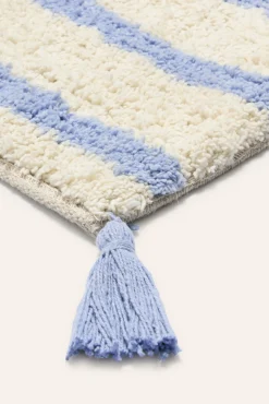 Alfombra de baño de algodón a rayas azul Helios