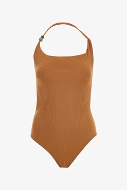 Bañador abalorio camel