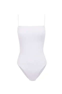 Bañador escote recto bordado suizo blanco