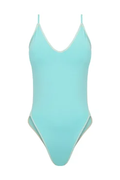 Bañador escote V verde turquesa