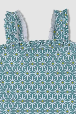 Bañador estampado flor geométrica azul claro