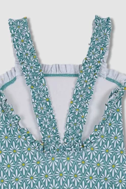 Bañador estampado flor geométrica azul claro