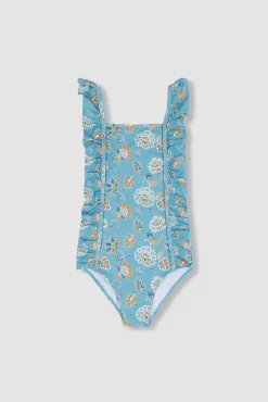 Bañador estampado flores azul claro