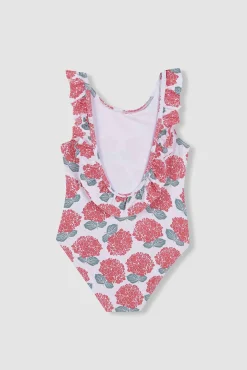 Bañador estampado hortensias blanco