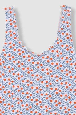 Bañador estampado ramas flor blanco