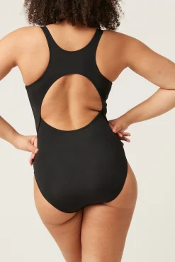 Bañador menstrual adolescente deportivo nailon reciclado negro absorción ligero moderada