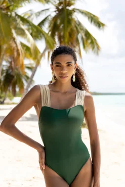 Bañador verde y beige Creta