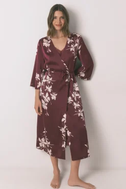 Bata larga floral granate
