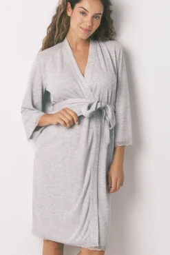 Bata larga "maternity" pointelle gris oscuro