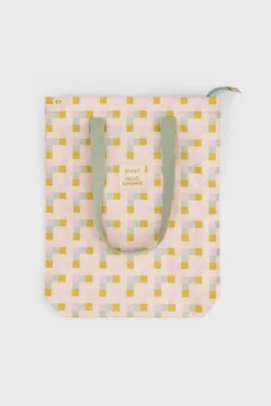 Bolsa de tela tote bag cuadrados multicolor Hello, sunshine!