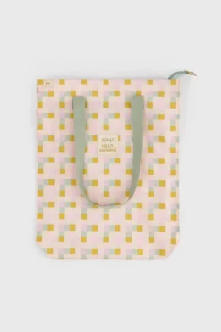 Bolsa de tela tote bag cuadrados multicolor Hello, sunshine!