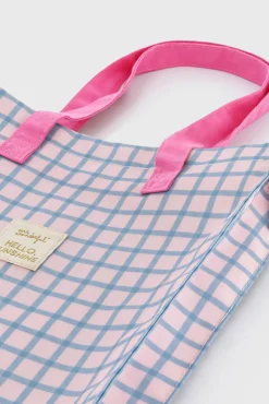 Bolsa de tela tote bag cuadrados azul y rosa Hello, sunshine!