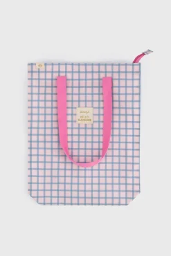 Bolsa de tela tote bag cuadrados azul y rosa Hello, sunshine!