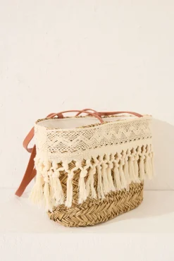 Bolso capazo rafia y encaje