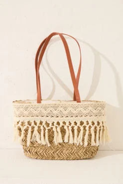 Bolso capazo rafia y encaje