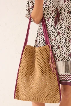 Bolso tote trenzado beige