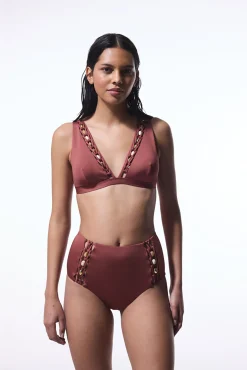 Braga alta de bikini marrón