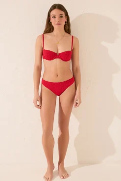 Braga bikini brasileña bordado suizo rojo