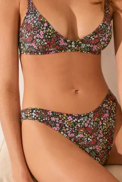 Braga bikini brasileña mini flores negro