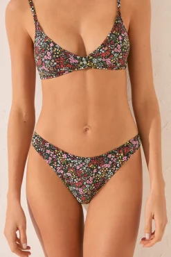 Braga bikini brasileña mini flores negro