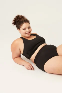 Braga bikini menstrual alta nailon reciclado negra absorción ligera moderada