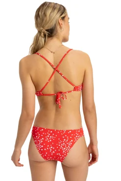 Braga de bikini clásica roja print flores