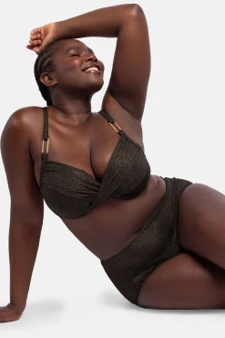 Braga de bikini midi moldeadora brillo negro