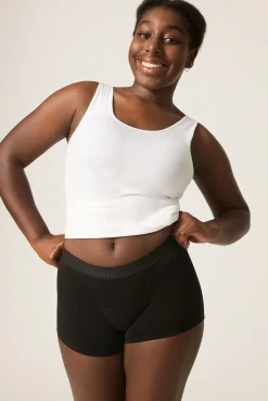 Braga menstrual adolescente hipster boyshort algodón orgánico negra absorción súper