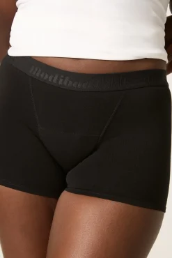 Braga menstrual adolescente hipster boyshort algodón orgánico negra absorción súper