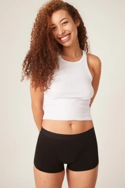 Braguita menstrual adolescente hipster boyshort algodón orgánico negra absorción Moderada Abundante