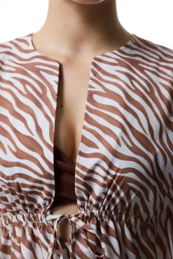 Caftan de playa print cebra marrón