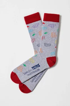 Calcetines altos Besocks de TETRIS de algodón orgánico color gris