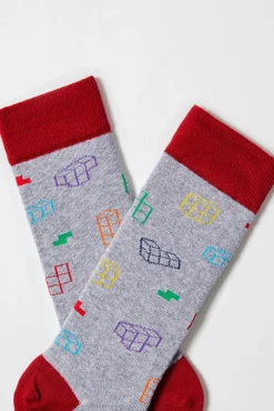 Calcetines altos Besocks de TETRIS de algodón orgánico color gris