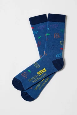 Calcetines altos Besocks de TETRIS de algodón orgánico color azul