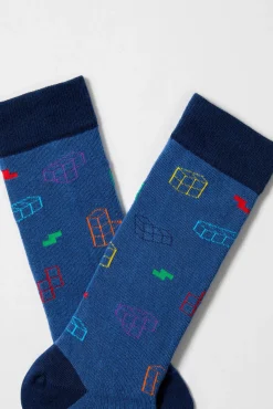 Calcetines altos Besocks de TETRIS de algodón orgánico color azul