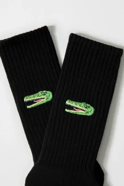 Calcetines altos print cocodrilo algodón orgánico negro