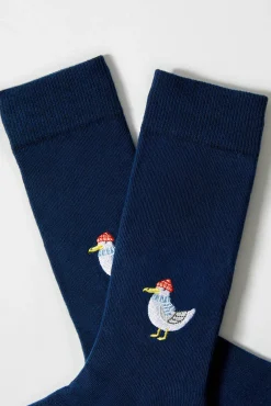 Calcetines altos print gaviota algodón orgánico azul marino