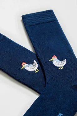 Calcetines altos print gaviota algodón orgánico azul marino