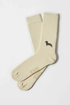 Calcetines altos print perro salchicha algodón orgánico color crudo