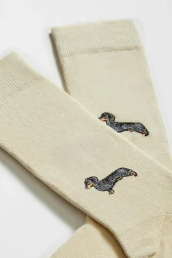 Calcetines altos print perro salchicha algodón orgánico color crudo