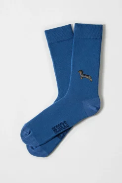 Calcetines altos print perro salchicha algodón orgánico azul