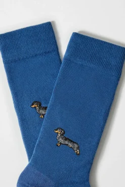 Calcetines altos print perro salchicha algodón orgánico azul