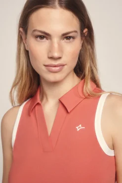 Camiseta cuello polo sin mangas coral