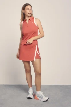 Camiseta cuello polo sin mangas coral