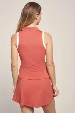 Camiseta cuello polo sin mangas coral