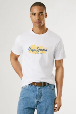 Camiseta de manga corta con logo y estampado frontal.