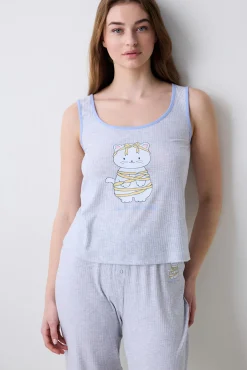 Camiseta de pijama sin mangas gris estampada