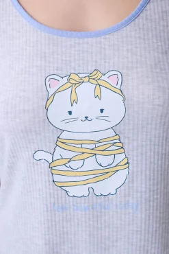 Camiseta de pijama sin mangas gris estampada
