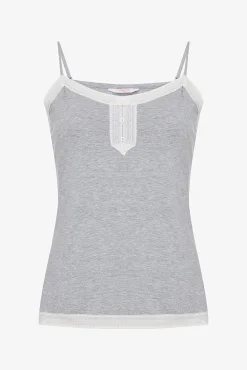 Camiseta de pijama tirantes gris detalle encaje